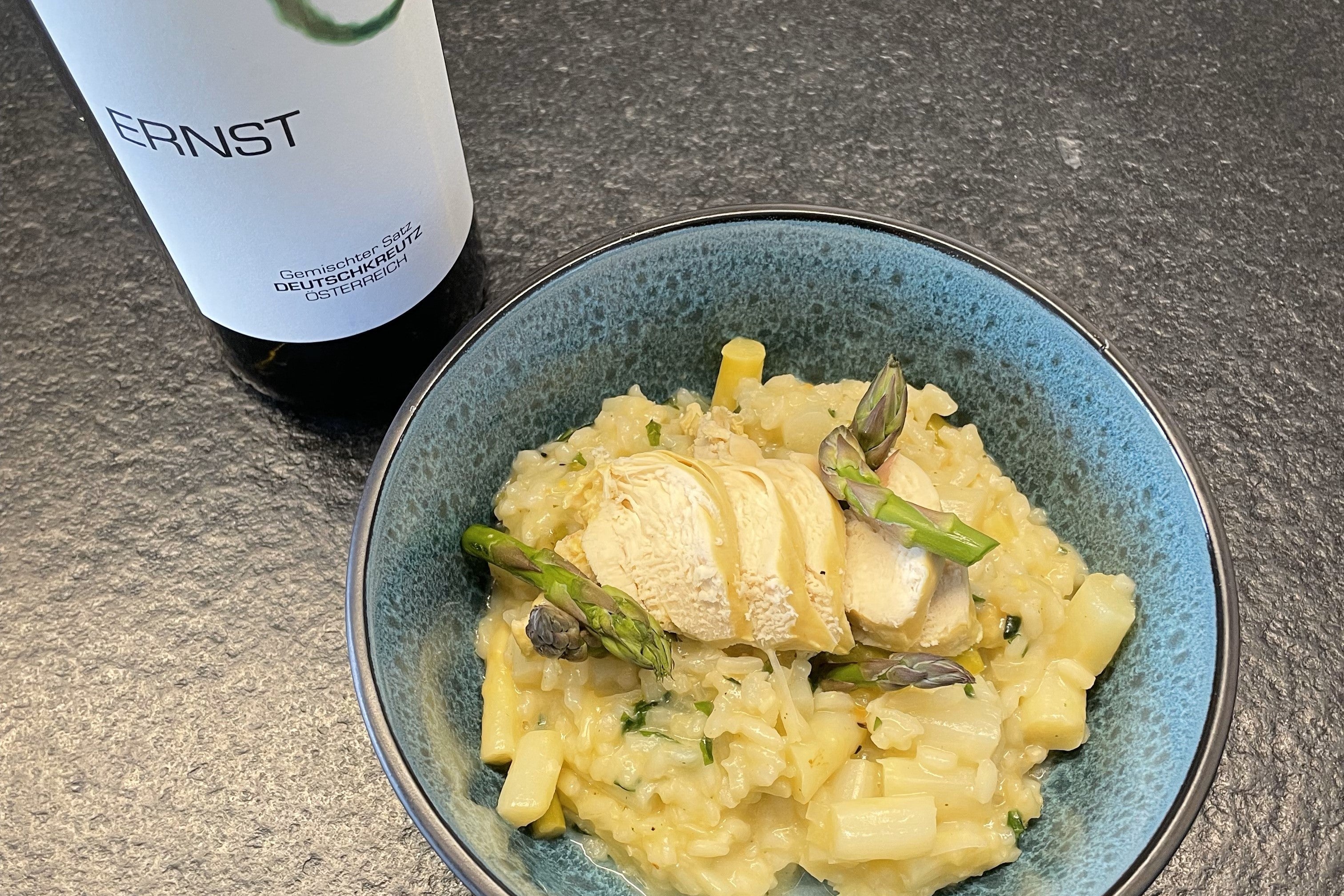 Spargel-Risotto verfeinert mit Gemischtem Satz